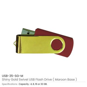 Shiny Gold Swivel USB - Maroon