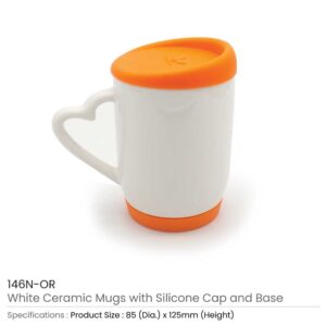 White Ceramic Mugs with Silicone Cap and Base - Image 8