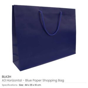 A3 Horizontal Blue Paper Shopping Bags - Image 3