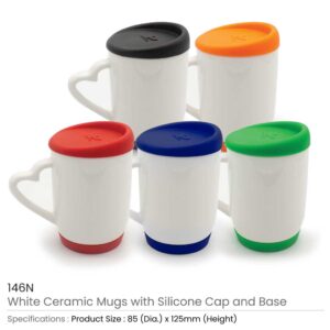 White Ceramic Mugs with Silicone Cap and Base - Image 3