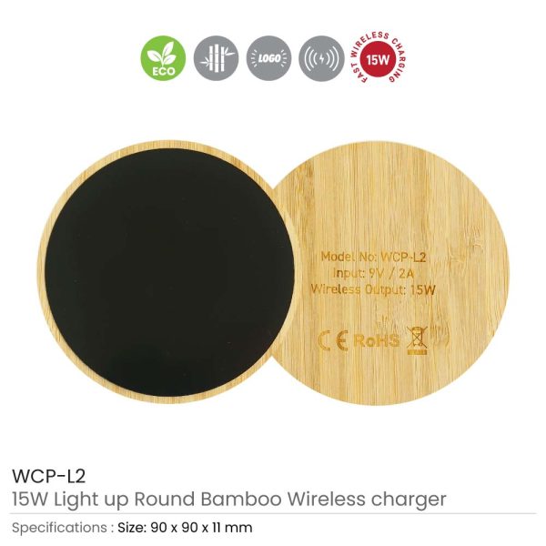 Bamboo LED Wireless Charger Details