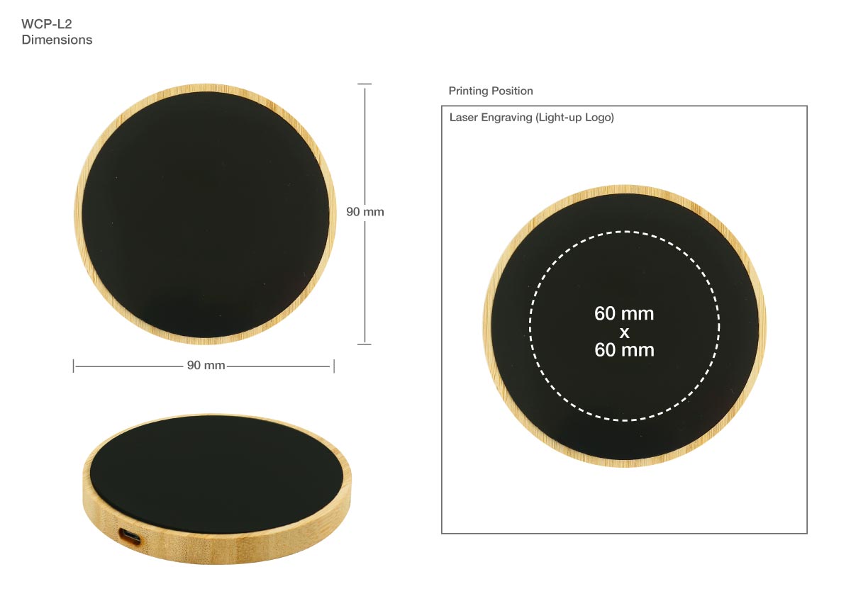 Bamboo LED Wireless Charger Printing Details