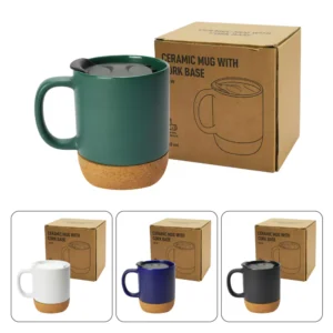 Ceramic Mugs with Lid and Cork Base 385 ml - Image 8