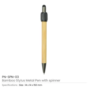 Bamboo and Metal Stylus Pens with Spinner (Blue Ink) - Image 3