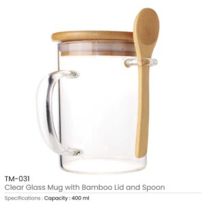 Clear Glass Mug with Bamboo Lid and Spoon Ramadan Gifts - Image 3