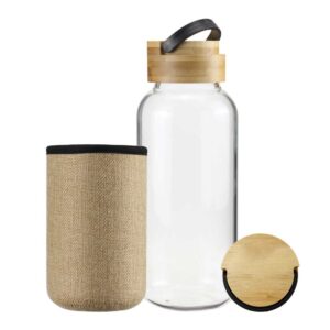 Glass Bottles with Bamboo Lid and Eco Sleeve, 1 liter - Ramadan Gifts - Image 4