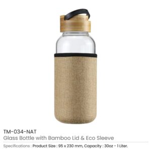 Glass Bottles with Bamboo Lid and Eco Sleeve, 1 liter - Ramadan Gifts - Image 3