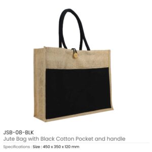 Jute Bag with Black Cotton Pocket and Handle Ramadan Gifts - Image 3