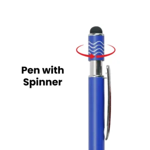 Stylus Metal Pens with Wave Design Top Spinner – Push Button (Blue Ink) - Image 3