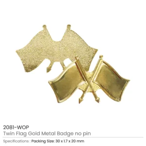 Twin Flag Design Metal Badges Golden without backside Attachment - Image 3